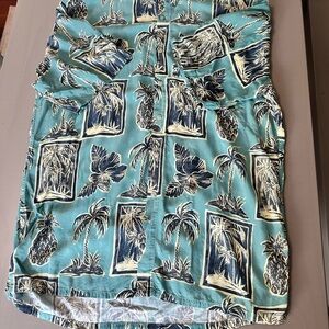 Pierre Cardin Teal Tropical Print Mini Skirt with Navy and Cream Motifs